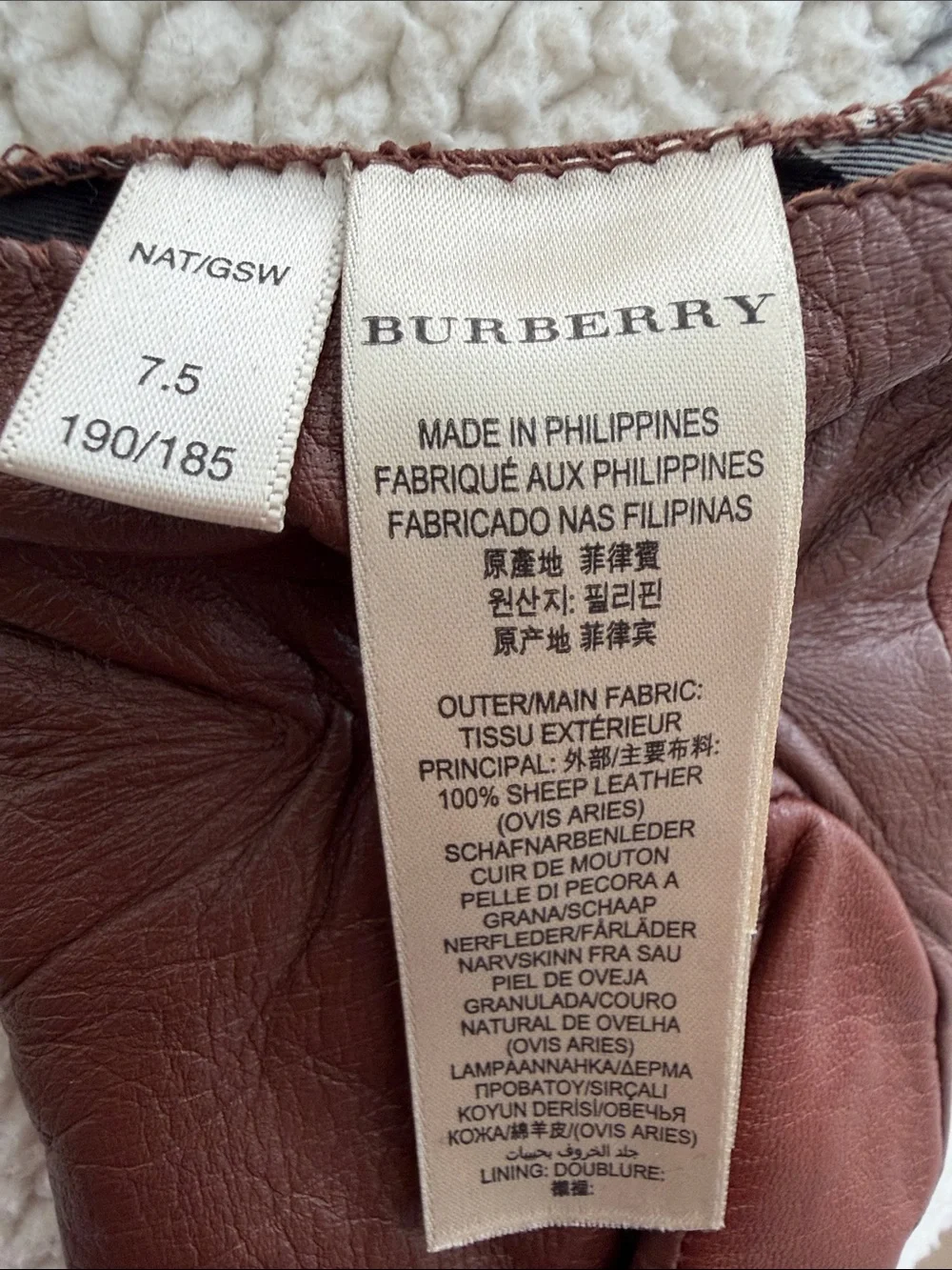 Burberry Brown Leather Gloves Nova Check Lining Women’s Size 7.5